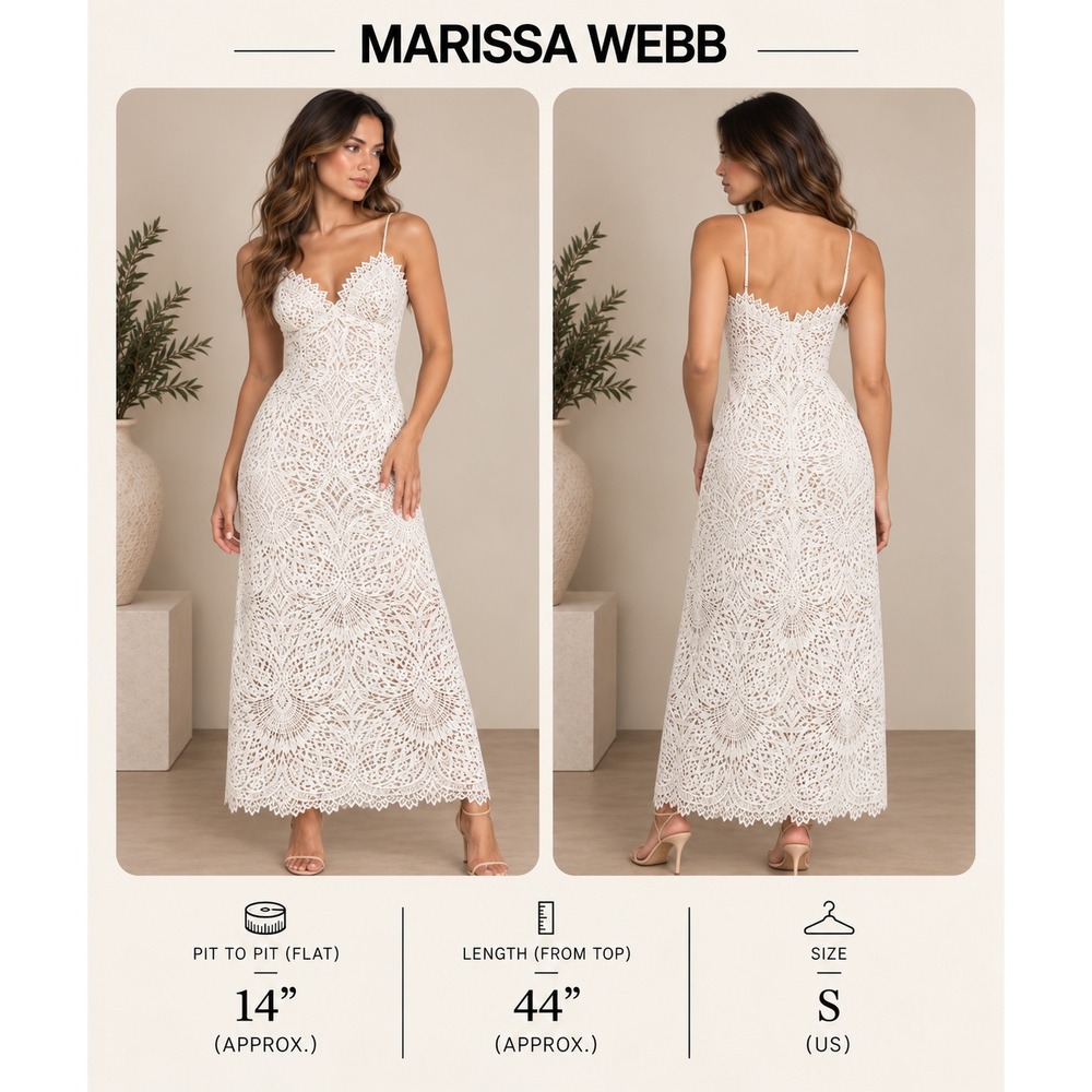 Marissa Webb White Lace Midi Dress Small Bridal Boho Scalloped Hem V-Neck